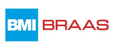 Logo von BMI Braas, bestehend aus blauen und roten Schriftzügen auf weißem Hintergrund.